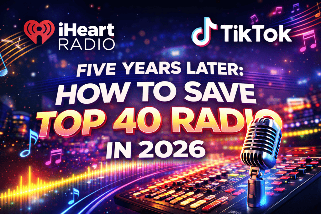 Virtual Jock logo with radio microphone and digital sound waves, promoting top radio tips for 2026.